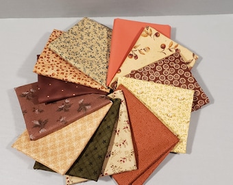 Autumn Quilting Cotton Fat Quarter Bundle: 12 Curated Primitive Fabrics