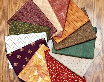 Bundle of 12 Fat Quarter Quilting Cotton Curated Primitive Autumn Quilts Crafts Sewing Home Decor