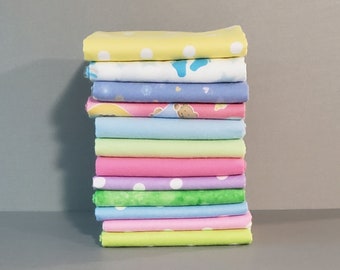 12 Fat Quarter Bundle - Pastel Flannel Solids, Dots and Baby Prints