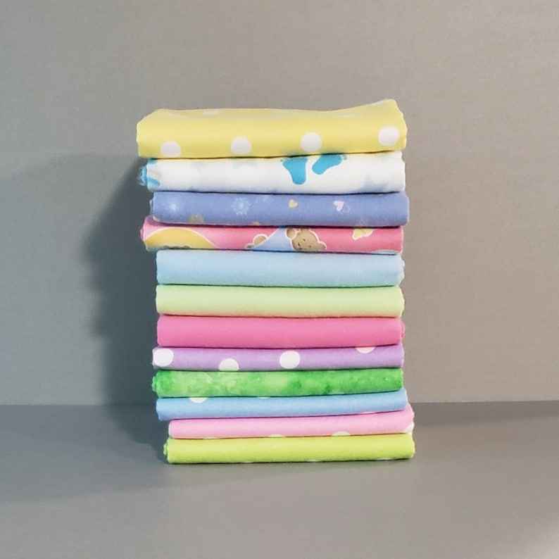 12 Fat Quarter Bundle Pastel Flannel Solids, Dots and Baby Prints Etsy
