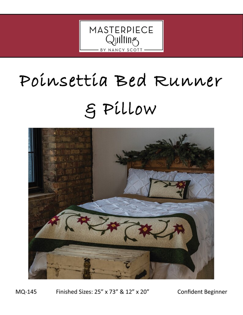 Poinsettia Bed Runner & Pillow Quilt Pattern: Christmas Decor (PDF Pattern) image 2