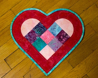 Happy Heart Mug Rug Quilt Print Pattern Valentines Gift