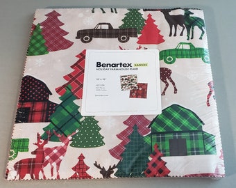 Benartex Kanvas Holiday Farmhouse Plaid precut 10" square layer cake quilting cotton