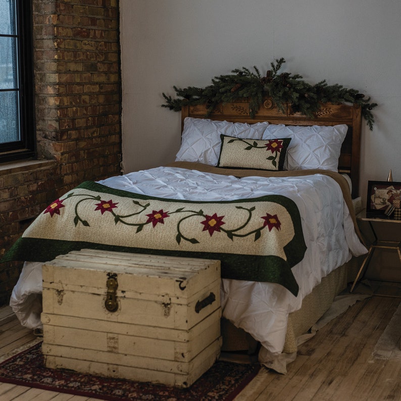 Poinsettia Bed Runner & Pillow Quilt Pattern: Christmas Decor (PDF Pattern) image 1