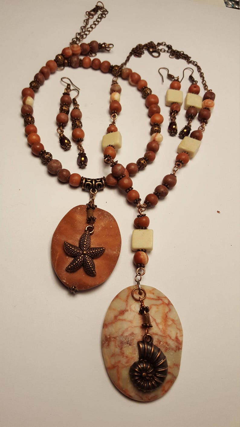 Statement Stone Pendant necklace set Gift idea!