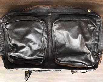 Vintage cuero Satchel Messenger Bag con correa carruaje marrón angustiado