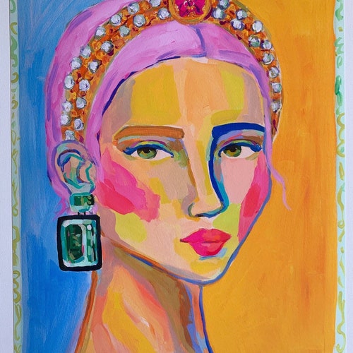 The Pearl Crown and Emerald Earring-12x16 PRINT - Etsy