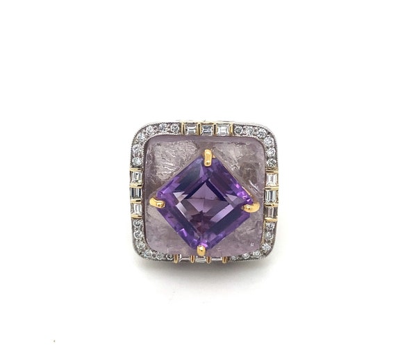Vintage Amethyst Diamond 14K Multicolor Gold Ring - image 1