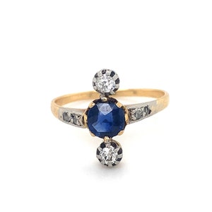 Antique Edwardian Sapphire Diamond 18K Gold Ring