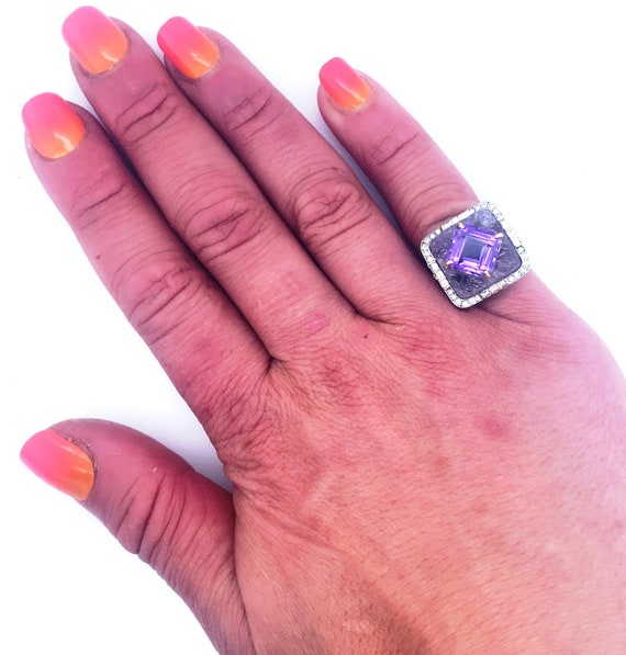Vintage Amethyst Diamond 14K Multicolor Gold Ring - image 5