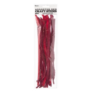May include: A pack of 20 assorted red craft stems. The stems are made of chenille and are ideal for crafting.