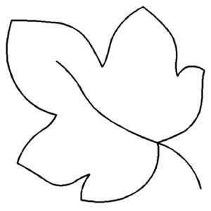 May include: A simple black and white outline of a leaf. The leaf has a pointed tip and a rounded base.