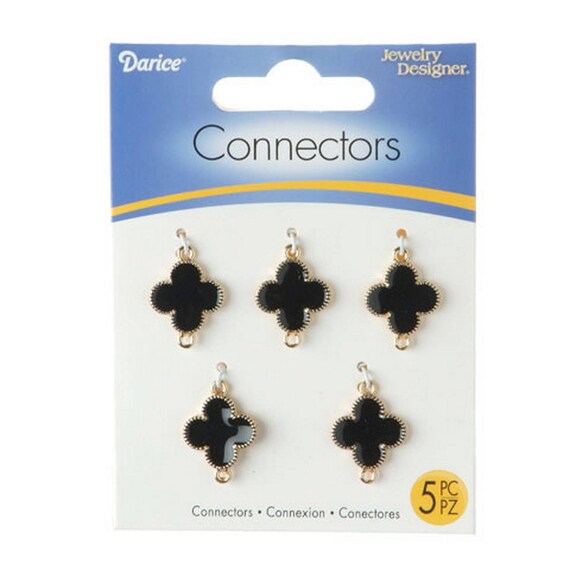 Jewelry Connectors - Black Enamel Clover - 15 x 18mm - 5 pieces