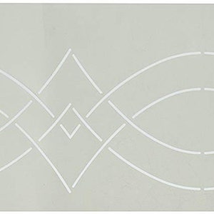 May include: A rectangular, light gray stencil with a repeating white geometric design. The design features curved lines and diamond shapes. The number "371" is printed vertically on the left side of the stencil.