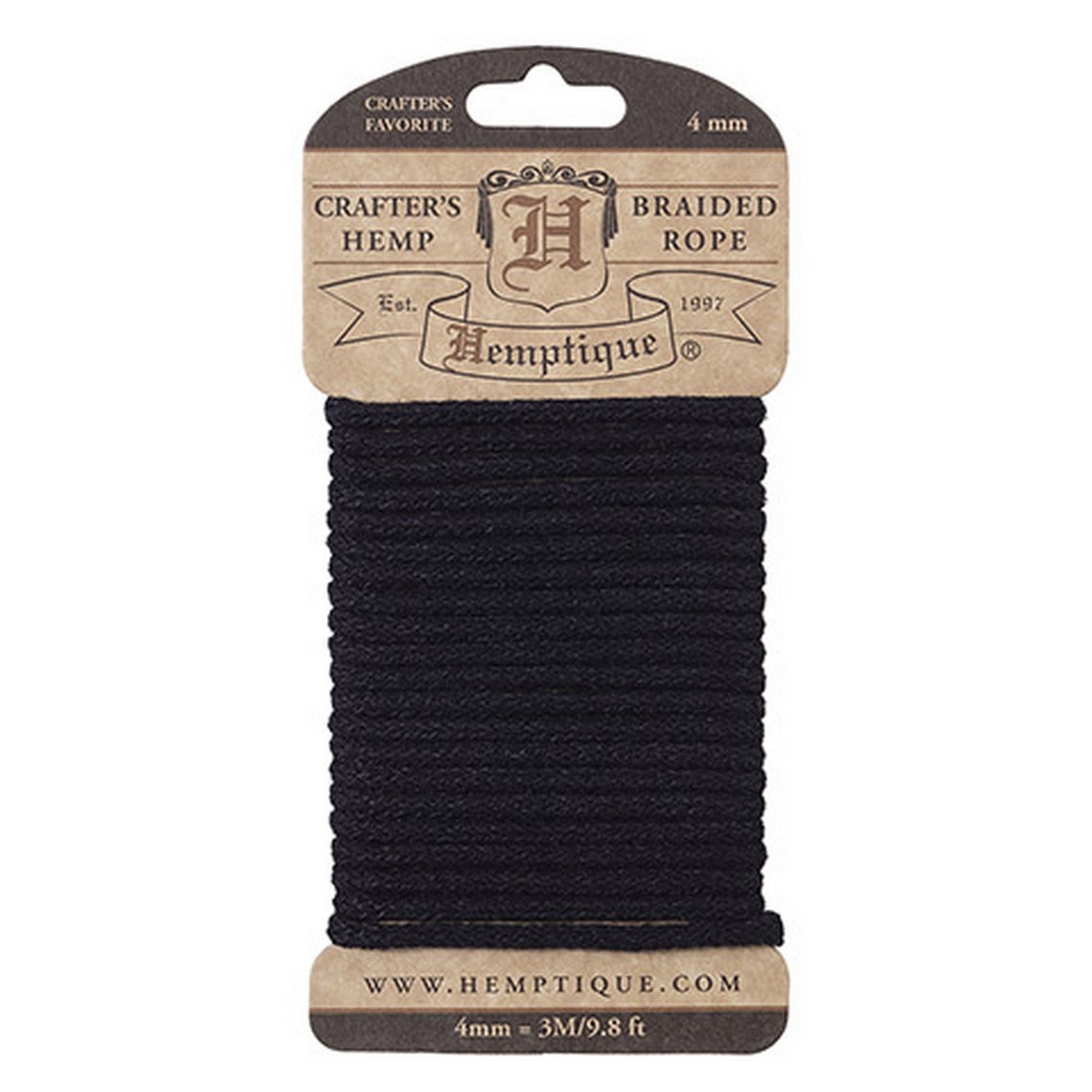 Hemptique Braided Hemp Rope: Black, 4 Millimeters X 9.8 Feet - 10039782 ...
