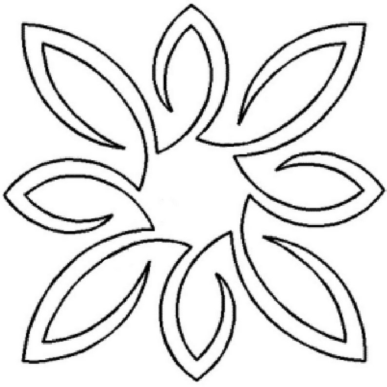 K&ouml;nnte beinhalten: Eine Schwarzwei&szlig;-Zeichnung einer stilisierten Blume mit acht Bl&uuml;tenbl&auml;ttern.