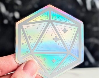 3" White Holographic D20 Sticker - DnD / Pathfinder, TTRPG