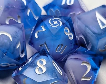 Blue and Purple Cloudy Resin Dice Set - Sharp-Edge | RPG Game DND MTG Dungeons & Dragons