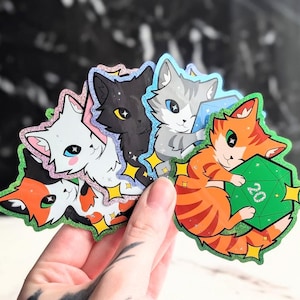 D20 Cat Stickers - Glitter Holographic - DnD / Pathfinder, TTRPG