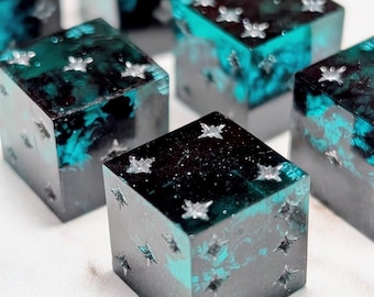 Necrotic Teal Star Pipped 6D6 Resin Dice Set | RPG Game DND MTG Dungeons & Dragons