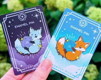 Fox D20 Enamel Pin | DnD TTRPG Gift