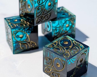D6 Eye Pipped Cerulean Dice - Sharp-Edge | DND MTG Dungeons & Dragons