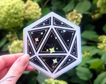 Large 4" D20 Glitter Holographic Sticker - DnD / Pathfinder, TTRPG
