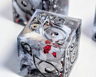 4-D6 Eye Pipped Cloudy Red Flake Dice - Sharp-Edge | DND MTG Dungeons & Dragons
