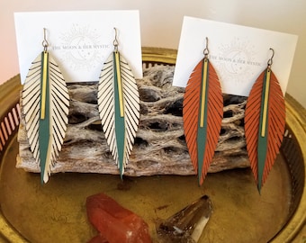Light as a Feather | Brass and Leather Earrings