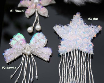 8pcsset flower bowtie beaded patches for clothing sequins Rhinestone appliques parches floral DIY handmade clothes accessories