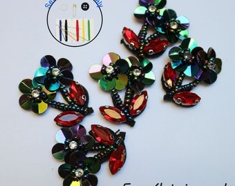 8pcsset flower bowtie beaded patches for clothing sequins Rhinestone appliques parches floral DIY handmade clothes accessories