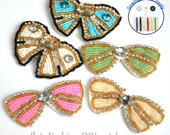 8pcsset flower bowtie beaded patches for clothing sequins Rhinestone appliques parches floral DIY handmade clothes accessories