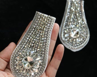 Luxury Rhinestone Epaulettes: Handmade Beaded Shoulder Patches (2pcs)