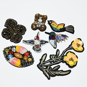 7pcs/lot bird flower Rhinestone beaded patches for Clothing Sew on Sequin Applique anime decorative parches for clothes backpack