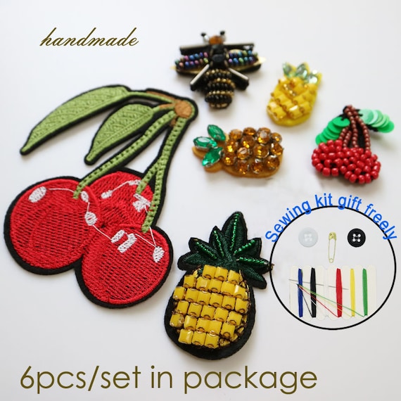 5pcs//Set Fruit Embroidered Beaded Rhinestones Patch Sew on Patches DIY Decor
