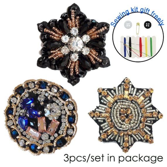 SEQUIN BEADED APPLIQUE Rhinestone Applique for Hair accessories Brooch pins DIY