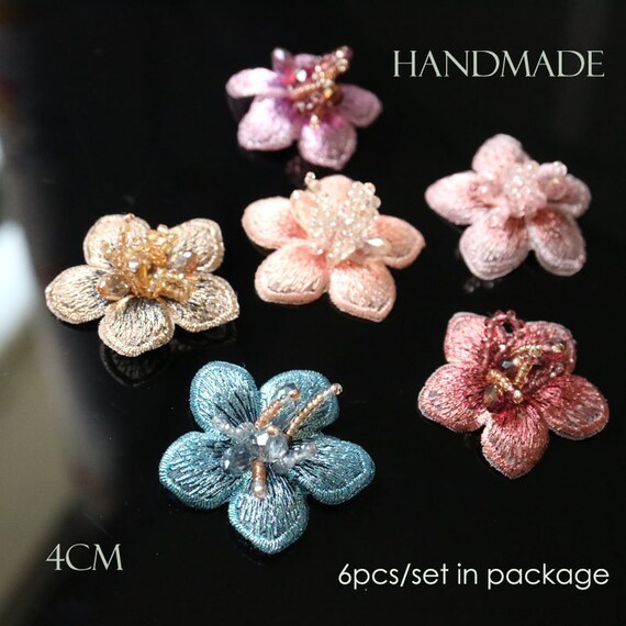 8pcsset flower bowtie beaded patches for clothing sequins Rhinestone appliques parches floral DIY handmade clothes accessories