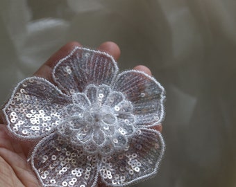 Sequin Flower Appliques (5pc) - Embroidered Sew-On Patches