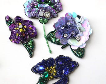 1 parche de flores con cuentas de diamantes de imitación 3D hecho a mano para ropa, bordado de lentejuelas, apliques florales, lentejuelas decorativas, parches
