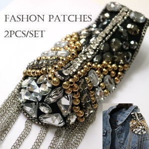 2pcs/set luxury tassel Beaded epaulette for clothes Punk Wind Coat Suit DIY Fashion Tassel Badge Epaulets Shoulder Patches appliques
