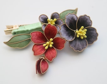 Luxury hanmdade vintage Chinese intangible cultural heritage velvet flower hairpin diy ronghua hair clip