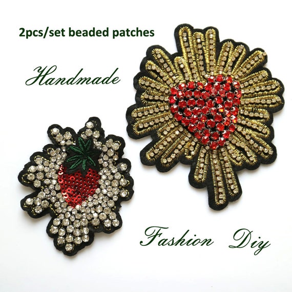 5pcs//Set Fruit Embroidered Beaded Rhinestones Patch Sew on Patches DIY Decor
