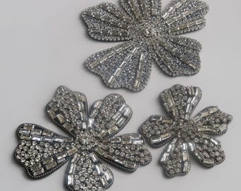 3pc/lot DIY Fashion flower Rhinestone beaded patches for Clothes  Sew on Sequins Applique decorative parches bordados para
