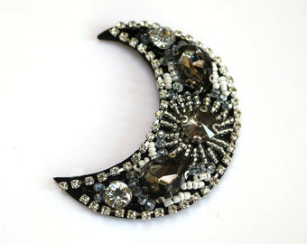 Fashion 3D Handmade moon patches for clothing Rhinestone embroidery patch applique for clothes