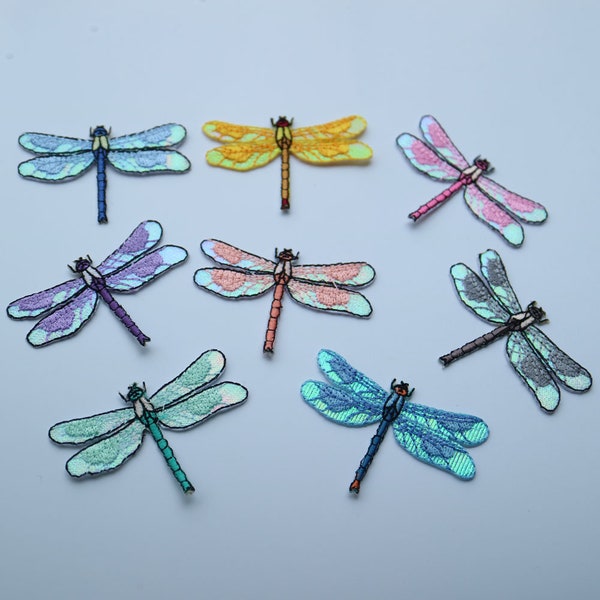 Juego de 8 parches bordados de libélulas de 4*6 cm para chaquetas y ropa. Parches decorativos bordados con hojas para coser y planchar.