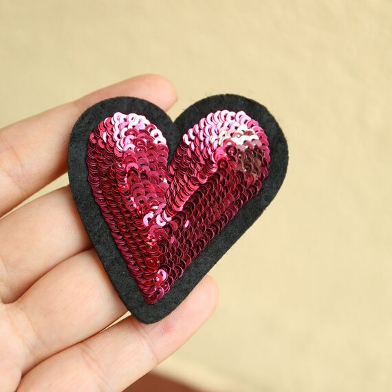 Sequins Sew Iron on Applique Embroidered Patches, Embroidery Heart Large  Patch Handmade Sequin Patches, Sequins Flower Patch Piece, Sequin Heart