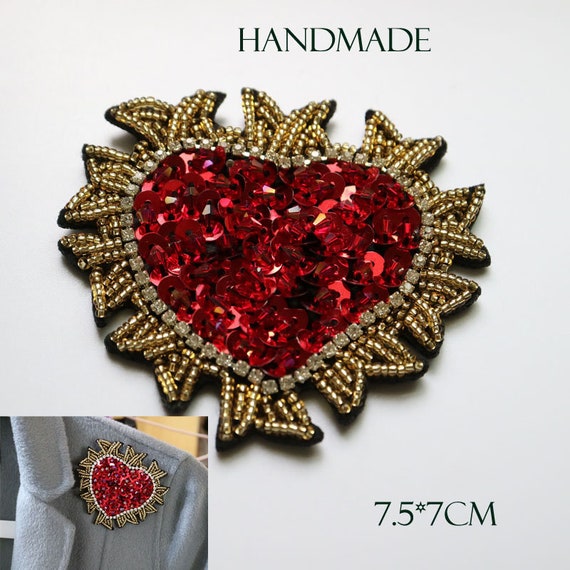 1PC ~RED GLITTERY MITTS~IRON ON EMBROIDERED PATCH