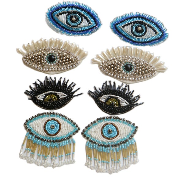 1pair eyes with eyelash sequins rhinestone beaded Patches for clothing  3D cool applique Eye Embroidery patch for bags hats