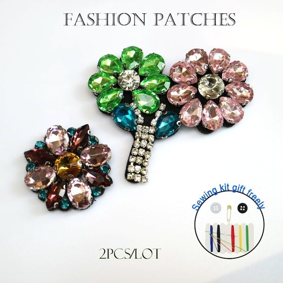 Rhinestone Beaded Patches - 2 Pack Sew-On Appliques For Clothing & Accessories