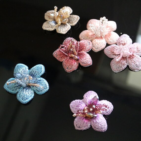 8pcsset flower bowtie beaded patches for clothing sequins Rhinestone appliques parches floral DIY handmade clothes accessories